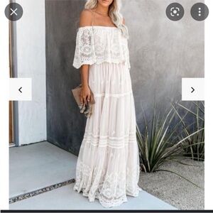 ISO VICI flower child off the shoulder lace maxi dress